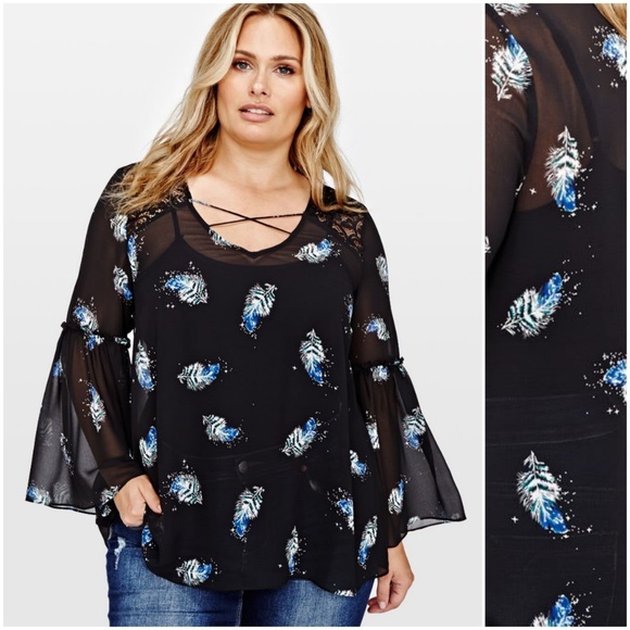 Love & Legend Tops - ADDITION ELLE LOVE AND LEGEND Lace-Up Print Blouse